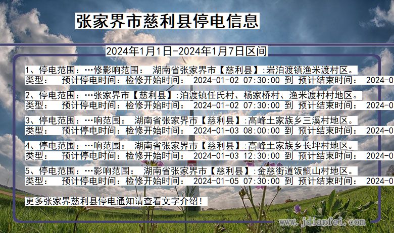 湖南省张家界慈利停电通知