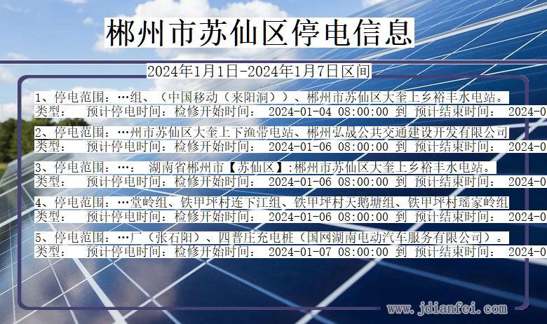 湖南省郴州苏仙停电通知