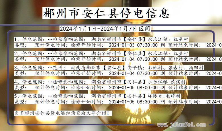 湖南省郴州安仁停电通知