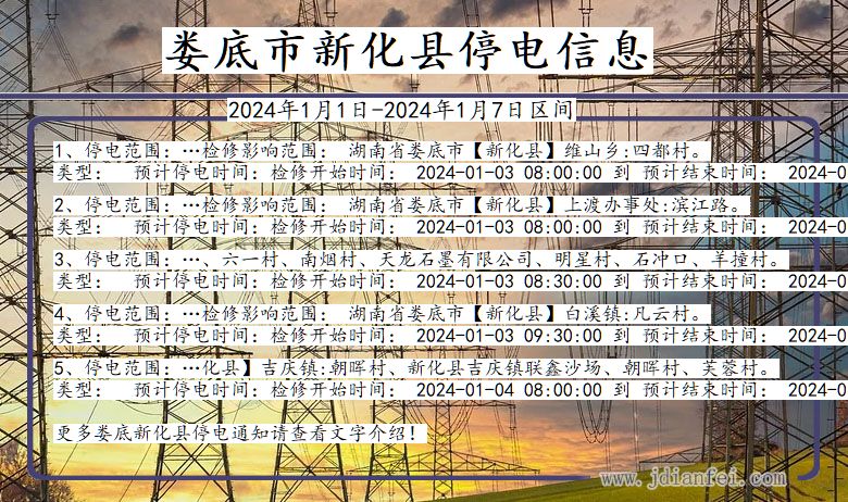 娄底新化停电通知 湖南省娄底新化停电通知