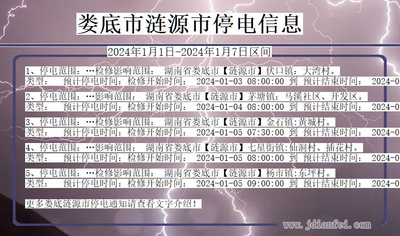 湖南省娄底涟源停电通知