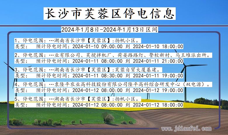 湖南省长沙芙蓉停电通知