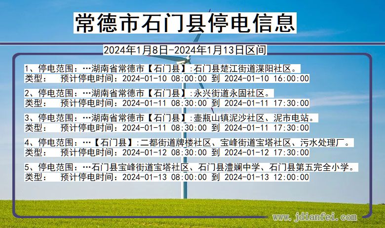 湖南省常德石门停电通知