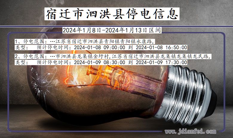 江苏省宿迁泗洪停电通知