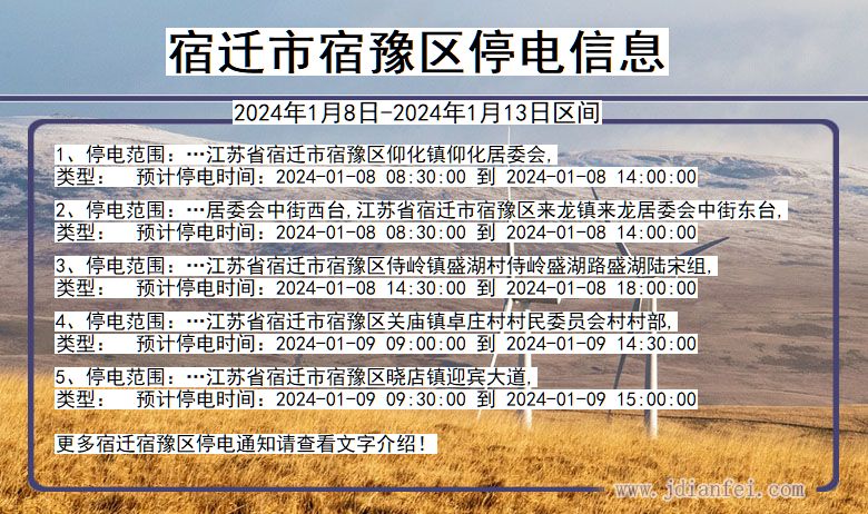 宿迁宿豫停电通知 江苏省宿迁宿豫停电通知
