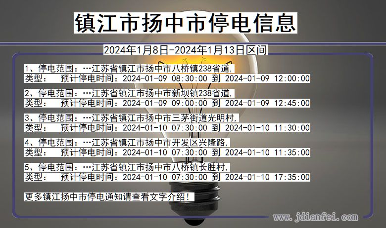 江苏省镇江扬中停电通知