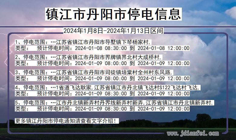 江苏省镇江丹阳停电通知