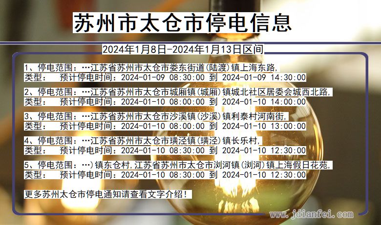 江苏省苏州太仓停电通知