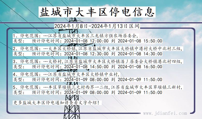 江苏省盐城大丰停电通知