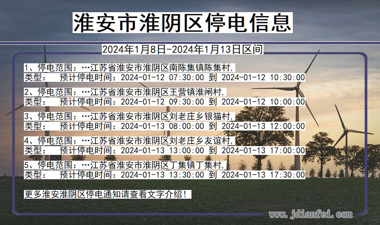 江苏省淮安淮阴停电通知