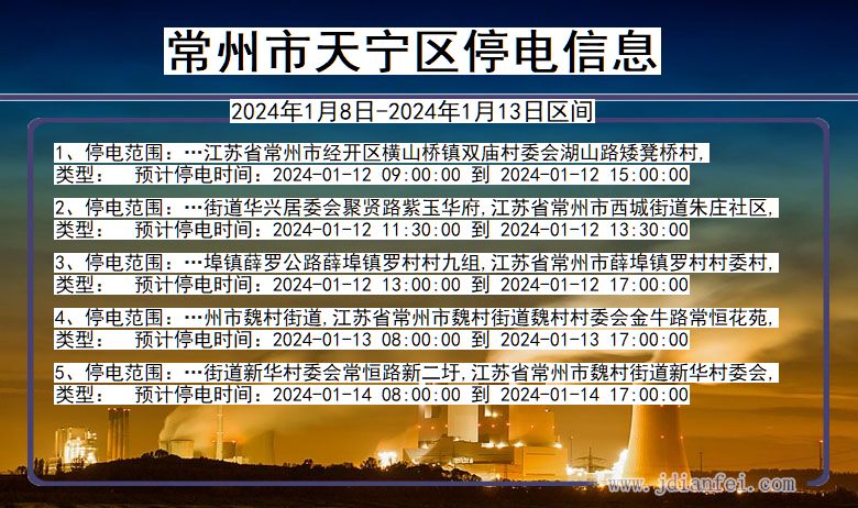 江苏省常州天宁停电通知