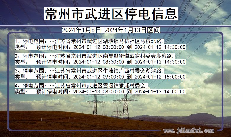 江苏省常州武进停电通知