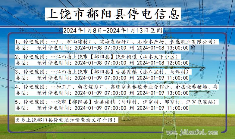 上饶鄱阳停电通知 江西省上饶鄱阳停电通知