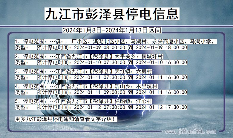 江西省九江彭泽停电通知