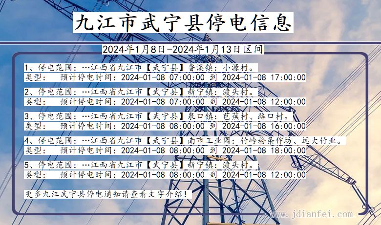 江西省九江武宁停电通知