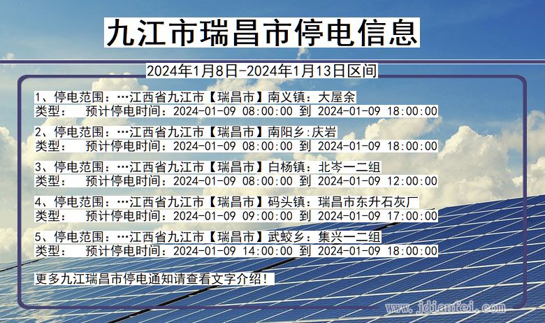 江西省九江瑞昌停电通知