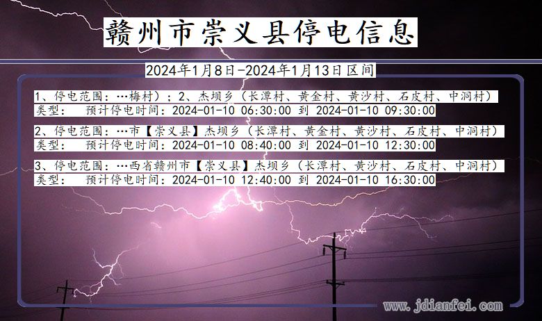 江西省赣州崇义停电通知