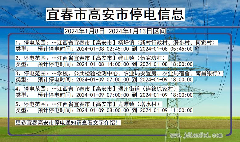 江西省宜春高安停电通知