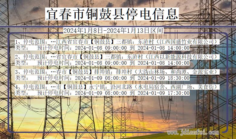 江西省宜春铜鼓停电通知