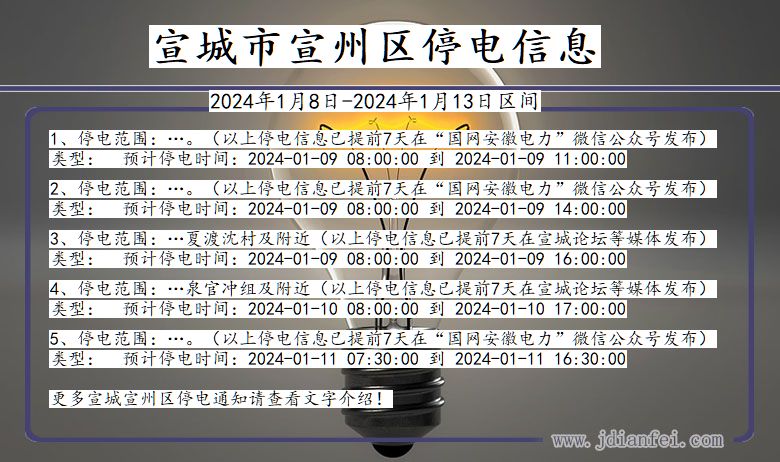 安徽省宣城宣州停电通知