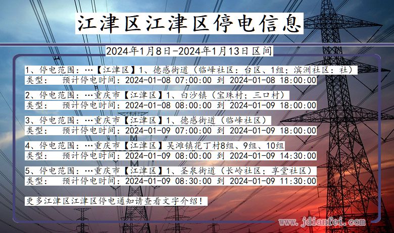 重庆市江津区江津停电通知