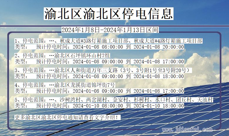 重庆市渝北区渝北停电通知