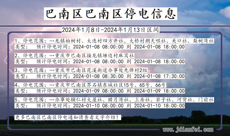 重庆市巴南区巴南停电通知