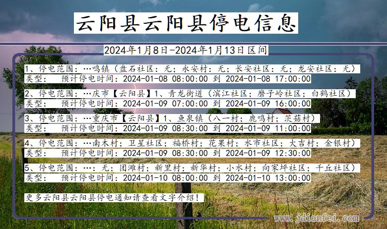 重庆市云阳县云阳停电通知