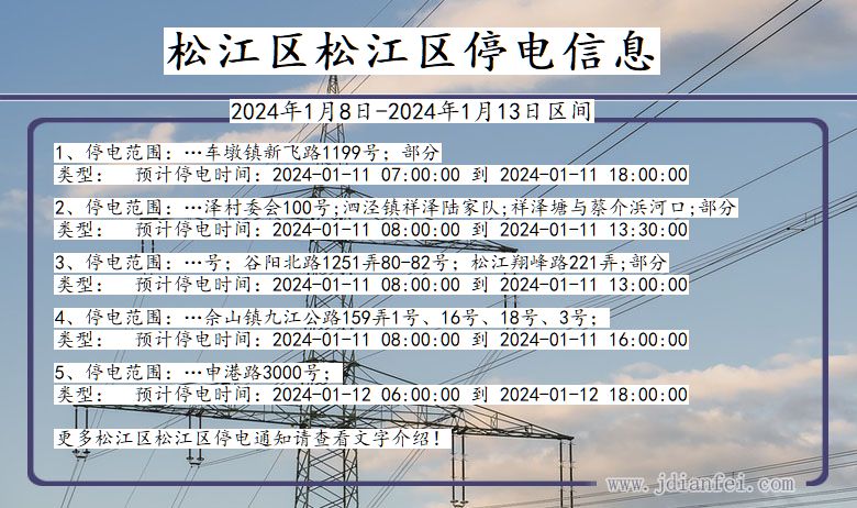 上海市松江区松江停电通知