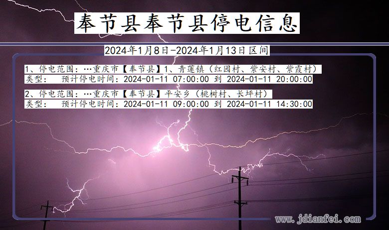 重庆市奉节县奉节停电通知