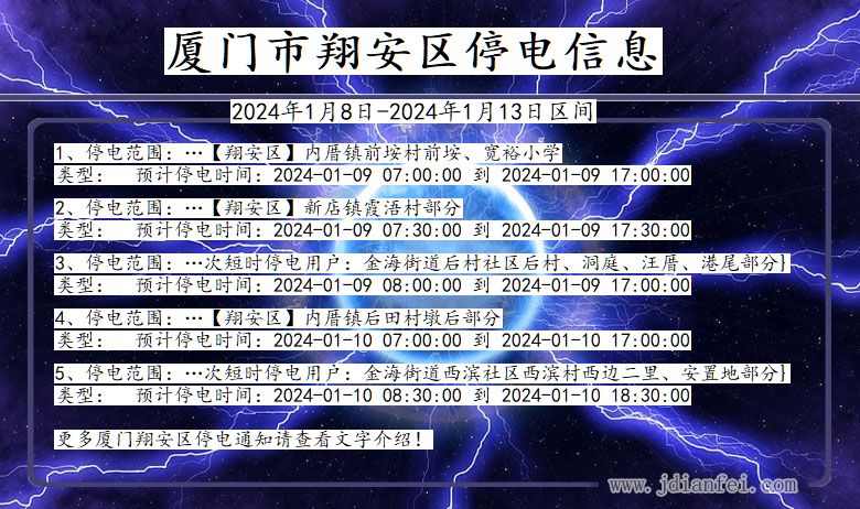 福建省厦门翔安停电通知