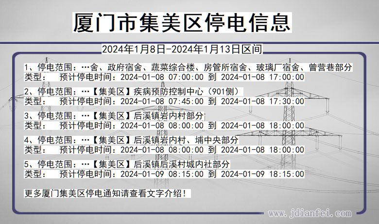 福建省厦门集美停电通知