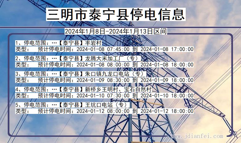 福建省三明泰宁停电通知