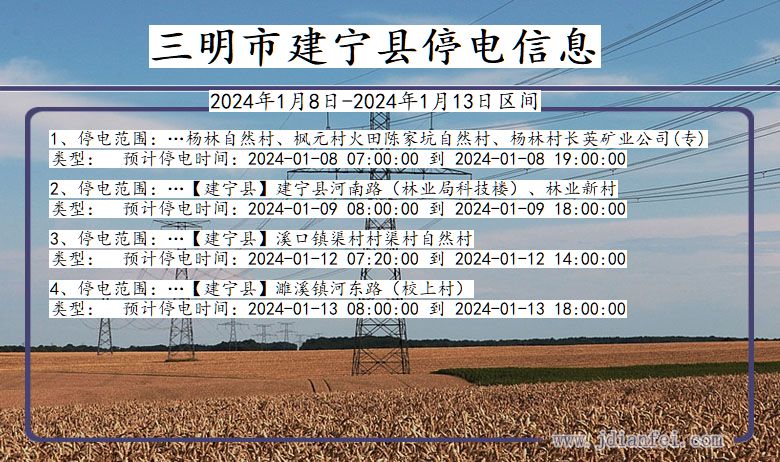 福建省三明建宁停电通知