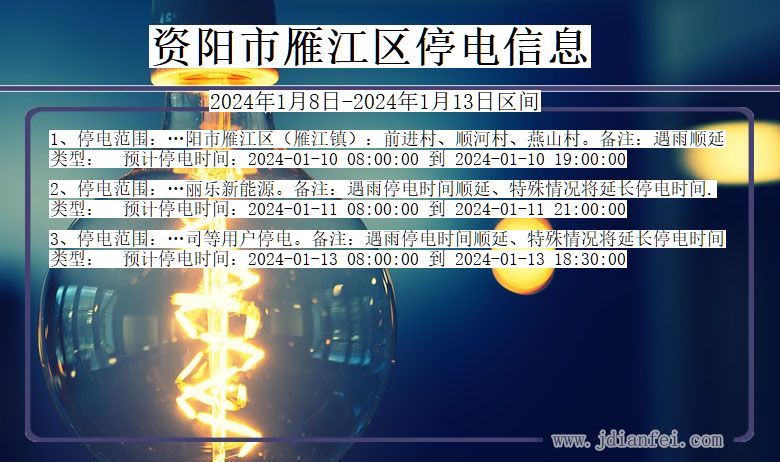 四川省资阳雁江停电通知