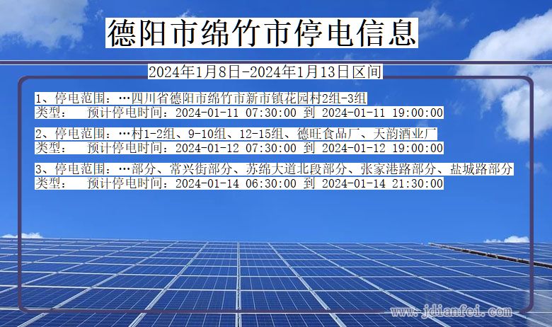 四川省德阳绵竹停电通知