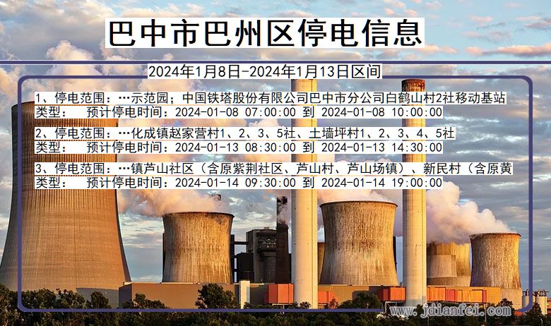 四川省巴中巴州停电通知