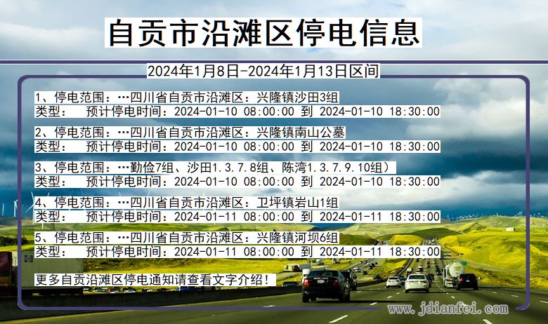 四川省自贡沿滩停电通知