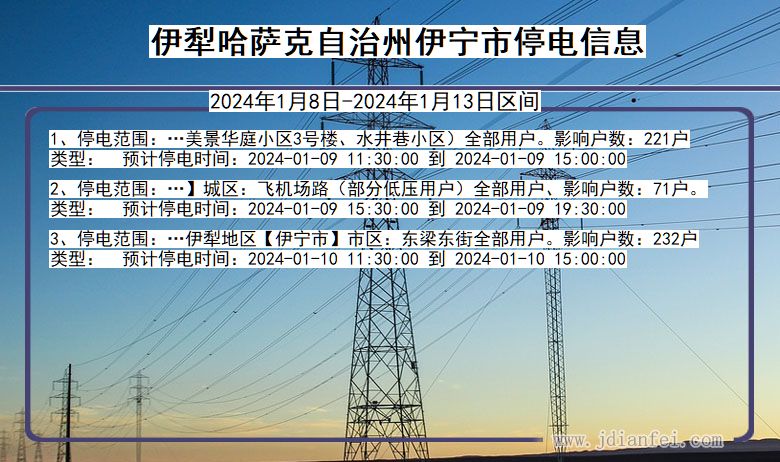 新疆维吾尔自治区伊犁哈萨克自治州伊宁停电通知