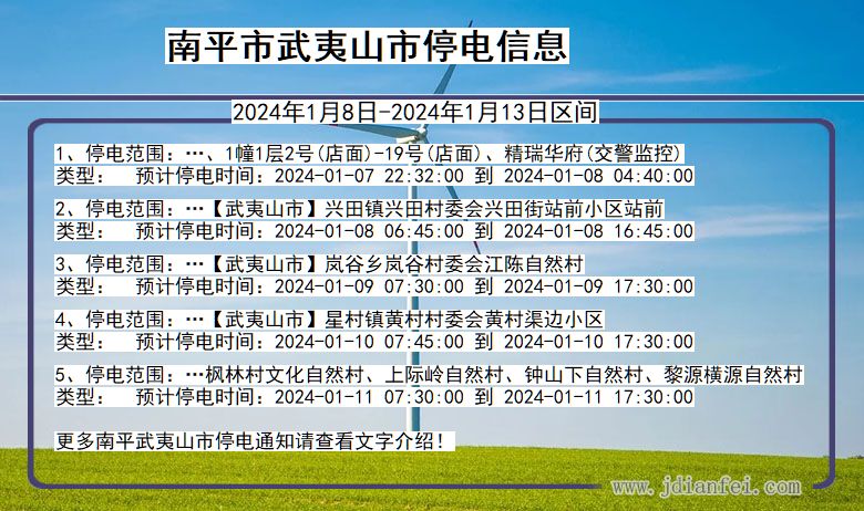 福建省南平武夷山停电通知