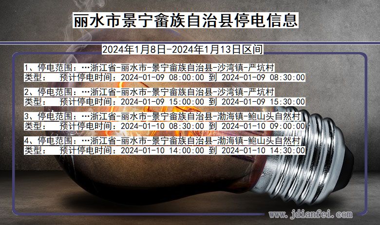 浙江省丽水景宁畲族自治停电通知