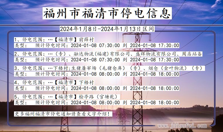 福建省福州福清停电通知