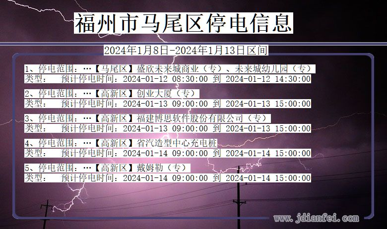 福建省福州马尾停电通知