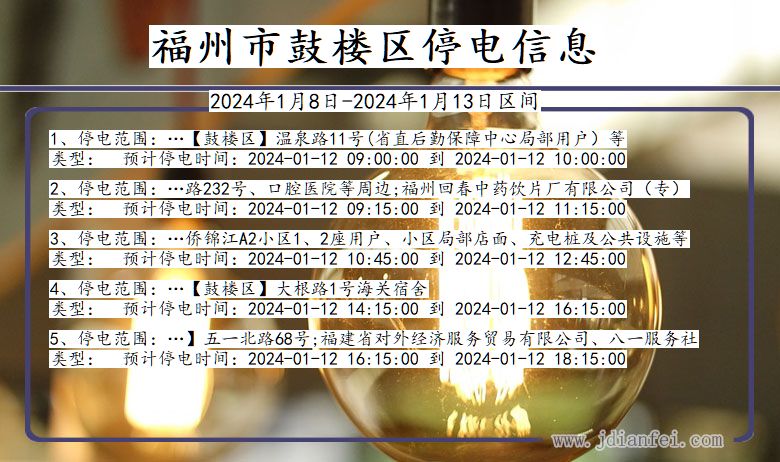 福建省福州鼓楼停电通知