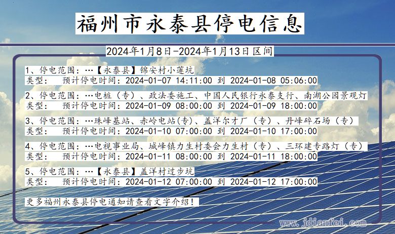 福州永泰停电通知 福建省福州永泰停电通知