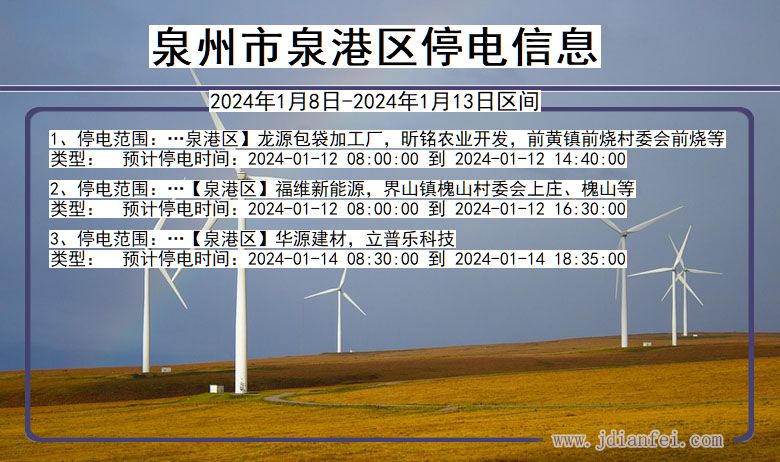 福建省泉州泉港停电通知