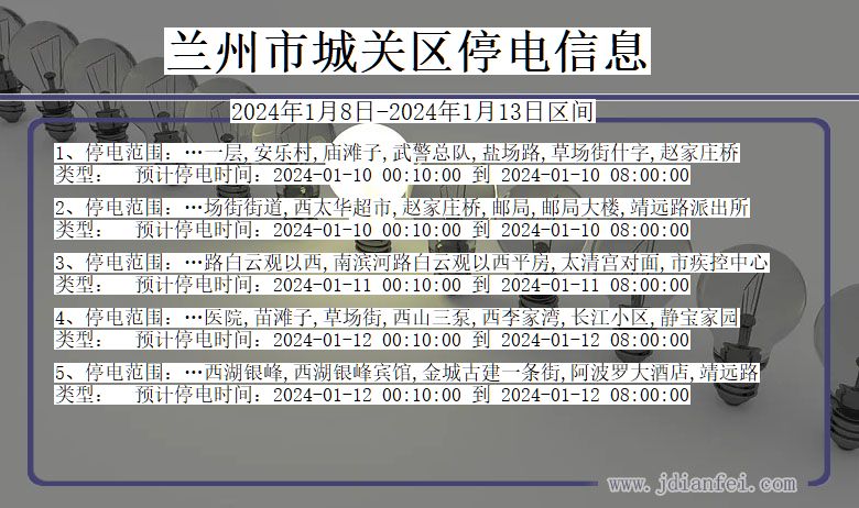 甘肃省兰州城关停电通知