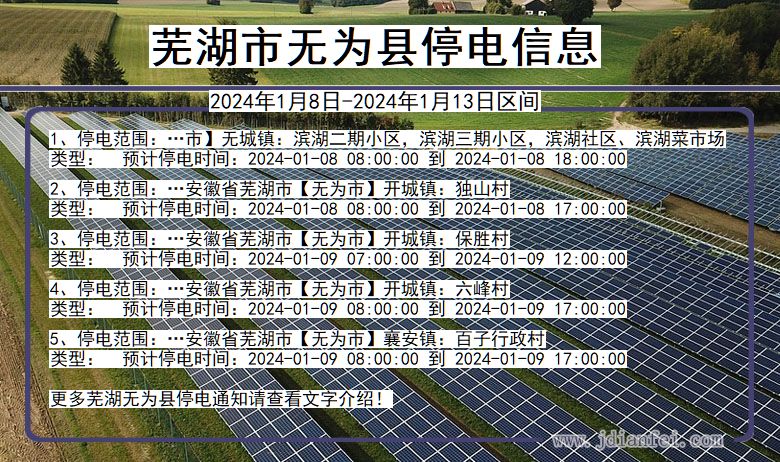 安徽省芜湖无为停电通知