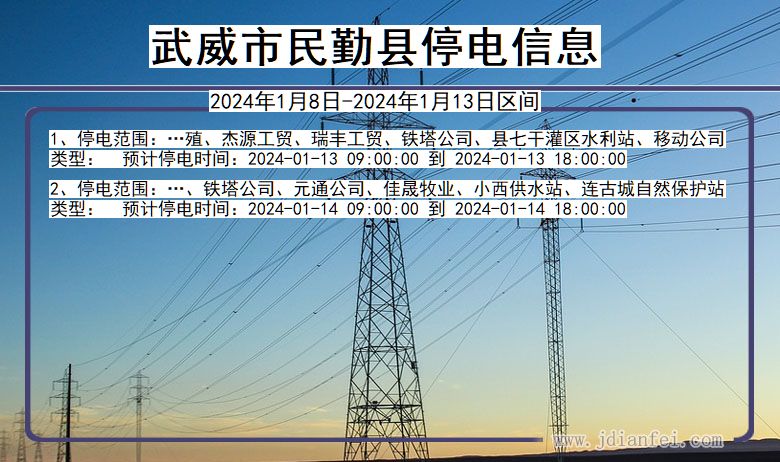 甘肃省武威民勤停电通知