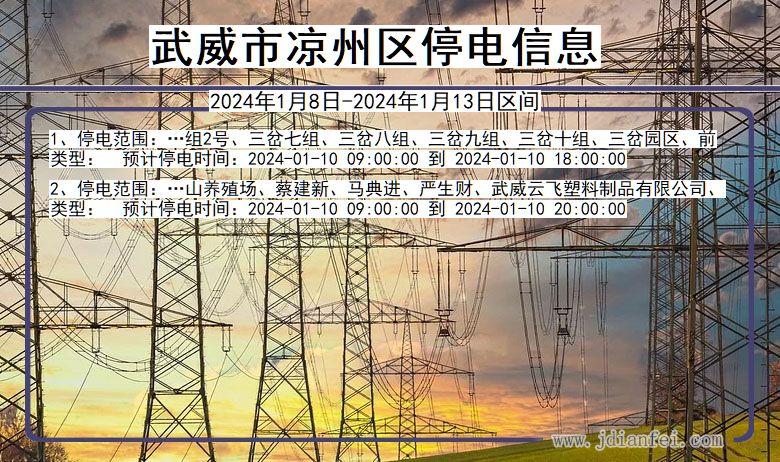 甘肃省武威凉州停电通知